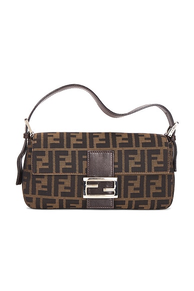 FWRD Renew Fendi Zucca Baguette Shoulder Bag in Brown