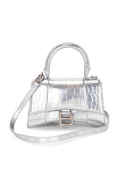 FWRD Renew Balenciaga XS Hourglass Top Handle Bag in Silver