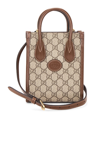 FWRD Renew Gucci Retro Interlocking G Mini Tote Bag in Brown