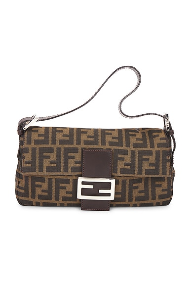 FWRD Renew Fendi Zucca Baguette Shoulder Bag in Tobacco Brown