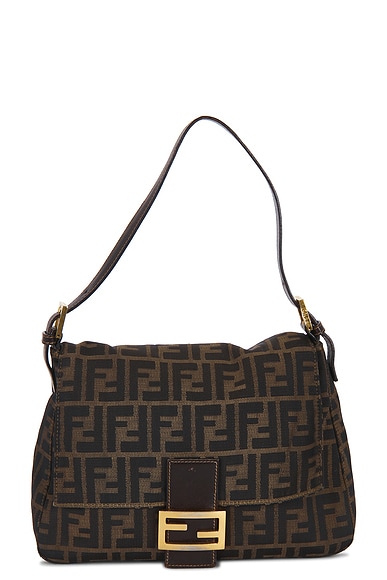 FWRD Renew Fendi Zucca Mama Forever Baguette Shoulder Bag in Tobacco Brown