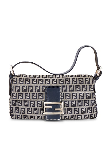 FWRD Renew Fendi Zucchino Baguette Shoulder Bag in Blue