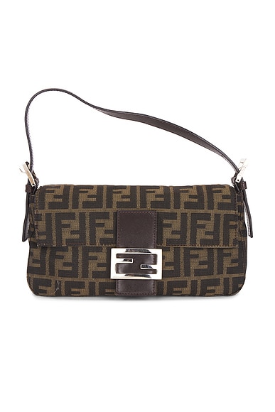 FWRD Renew Fendi Zucca Baguette Shoulder Bag in Tobacco Brown
