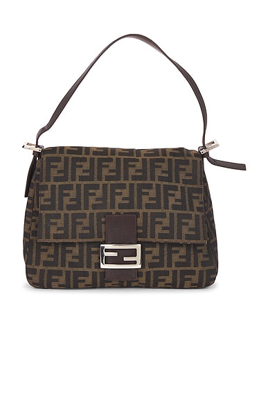 FWRD Renew Fendi Zucca Mama Forever Baguette Shoulder Bag in Tobacco Brown