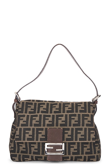 FWRD Renew Fendi Zucca Mama Forever Baguette Shoulder Bag in Tobacco Brown