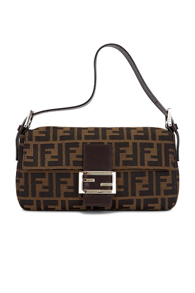 FWRD Renew Fendi Zucca Baguette Shoulder Bag in Tobacco Brown