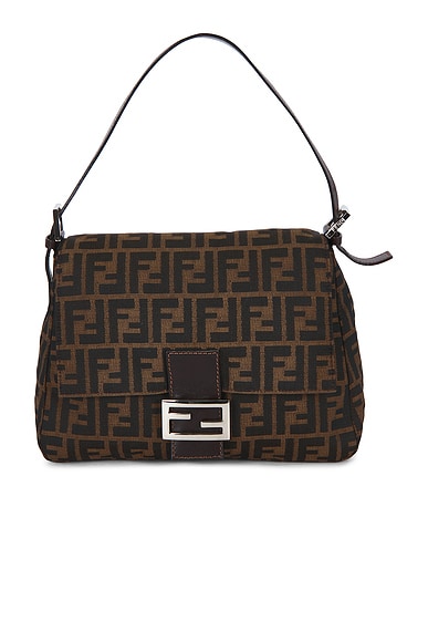 FWRD Renew Fendi Zucca Mama Baguette Shoulder Bag in Tobacco Brown