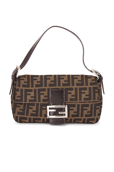 FWRD Renew Fendi Zucca Baguette Shoulder Bag in Tobacco Brown