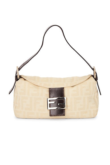 FWRD Renew Fendi Zucca Baguette Shoulder Bag in White