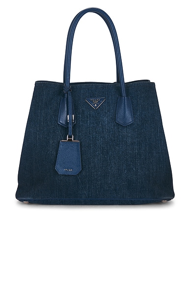 FWRD Renew Prada Denim Saffiano Double Tote Bag in Blue