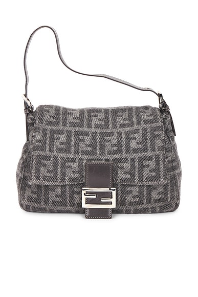 FWRD Renew Fendi Zucca Mama Forever Baguette Shoulder Bag in Grey