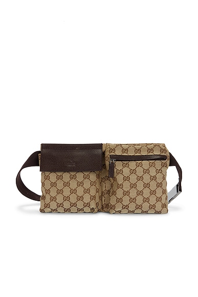 FWRD Renew Gucci Double Pocket Belt Bag in Brown
