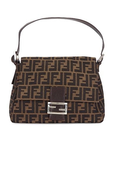 FWRD Renew Fendi Zucca Mama Forever Baguette Shoulder Bag in Tobacco Brown