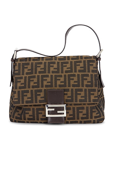 FWRD Renew Fendi Zucca Mama Forever Baguette Shoulder Bag in Tobacco Brown