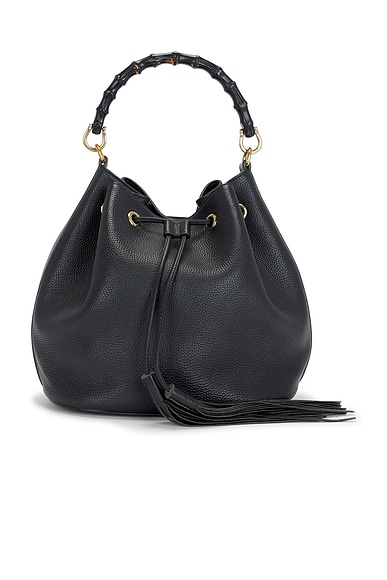 FWRD Renew Gucci Miss Bamboo Bucket Bag in Black