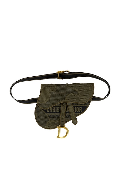 FWRD Renew Dior Embroidered Camouflage Saddle Belt Bag in Khaki