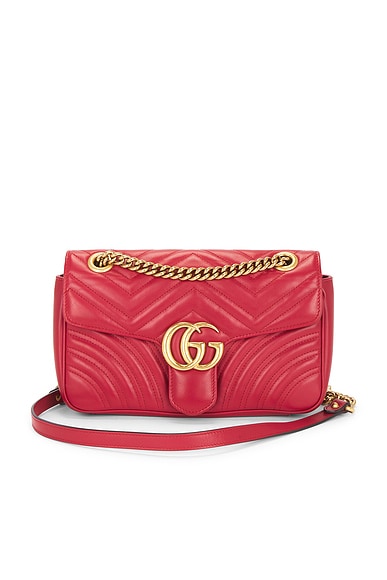 FWRD Renew Gucci GG Marmont Shoulder Bag in Hibiscus Red