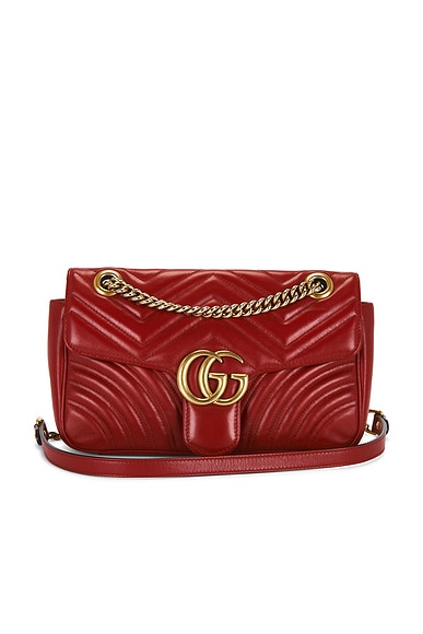 FWRD Renew Gucci GG Marmont Shoulder Bag in Hibiscus Red