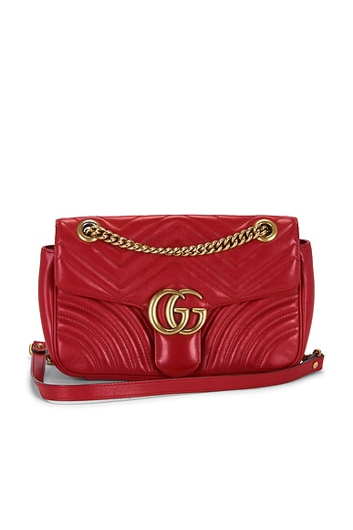FWRD Renew Gucci GG Marmont Shoulder Bag in Hibiscus Red