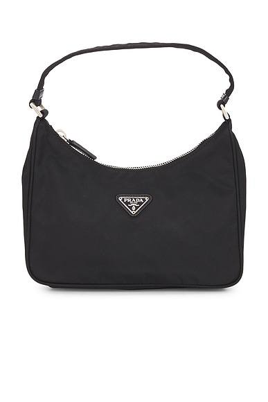 FWRD Renew Prada Black Mini Re-Edition 2000 Re-Nylon Shoulder Bag in Black