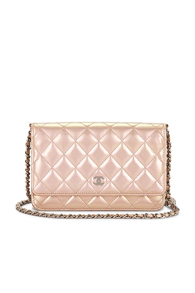 FWRD Renew Chanel Lambskin Wallet On Chain in Iridescent Pink