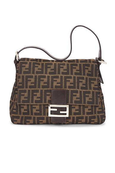 FWRD Renew Fendi Zucca Mama Forever Baguette Shoulder Bag in Tobacco Brown