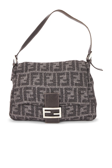 FWRD Renew Fendi Zucca Mama Forever Baguette Shoulder Bag in Grey