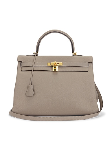 FWRD Renew Hermes Togo Kelly 35 Retourne Handbag in Etoupe