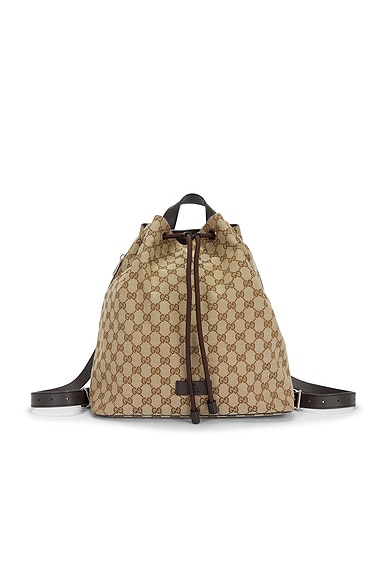FWRD Renew Gucci Drawstring Backpack in Brown