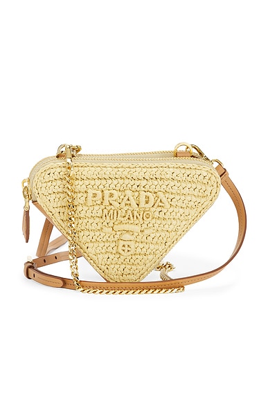 FWRD Renew Prada Raffia Mini Triangle Shoulder Bag in Neutral