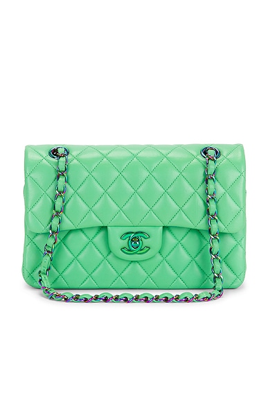 FWRD Renew Chanel Lambskin Small Classic Double Flap Bag in Green