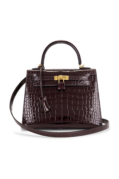FWRD Renew Hermes Shiny Alligator Kelly 25 Sellier Handbag in Macassar