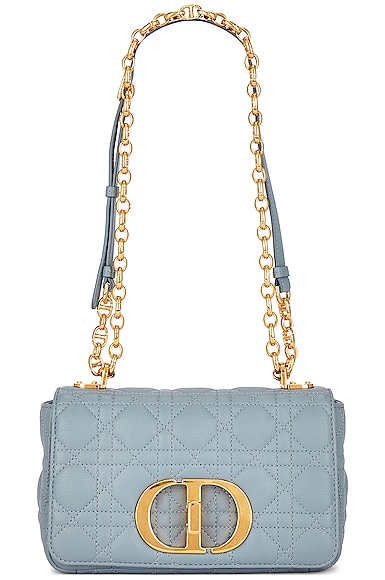 Dior Cannage Caro Leather Chain Shoulder Bag In Blue