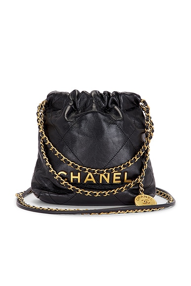 FWRD Renew Chanel Shiny Calfskin Mini 22 Hobo Bag in Black