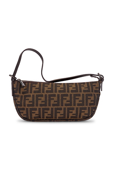FWRD Renew Fendi Zucca Pochette Shoulder Bag in Brown
