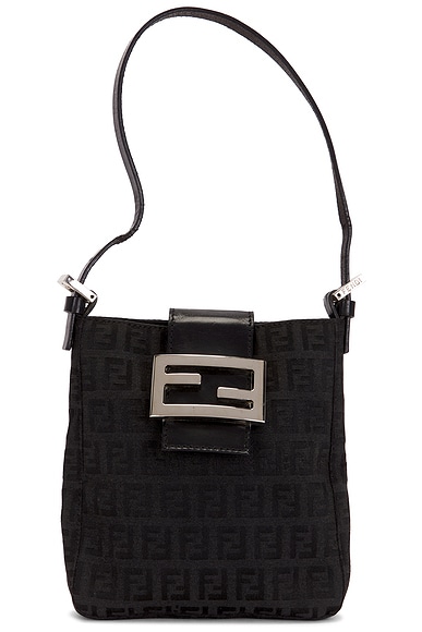 FWRD Renew Fendi Zucchino Hobo Bag in Black