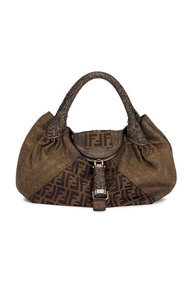 FWRD Renew Fendi Zucchino Spy Handbag in Brown