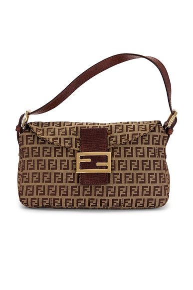 FWRD Renew Fendi Zucchino Baguette Shoulder Bag in Neutral
