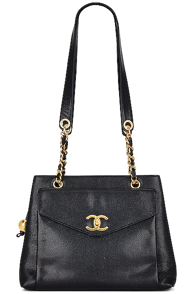 Chanel Turnlock Caviar Chain Shoulder Bag in Black