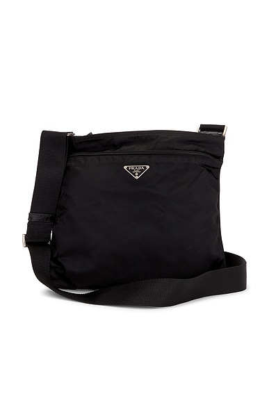 FWRD Renew Prada Tessuto Flat Messenger Bag in Black