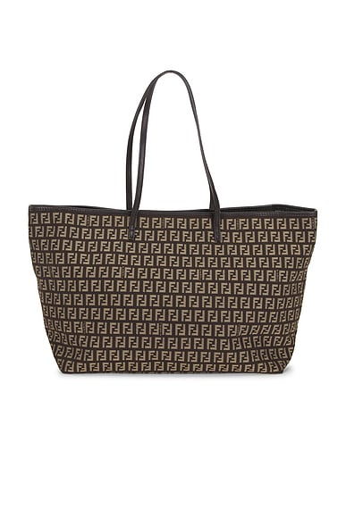 FWRD Renew Fendi Zucca Roll Tote Bag in Brown