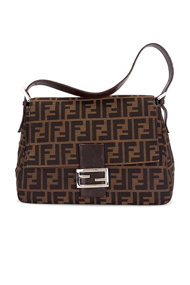 FWRD Renew Fendi Zucca Mama Forever Baguette Shoulder Bag in Tobacco Brown