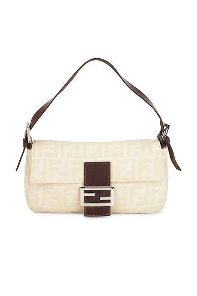 FWRD Renew Fendi Zucca Baguette Shoulder Bag in Neutral