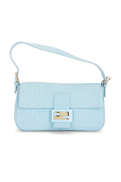 FWRD Renew Fendi Logo Embossed Baguette Shoulder Bag in Blue