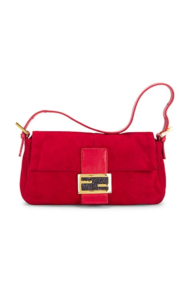 FWRD Renew Fendi Suede Baguette Shoulder Bag in Red
