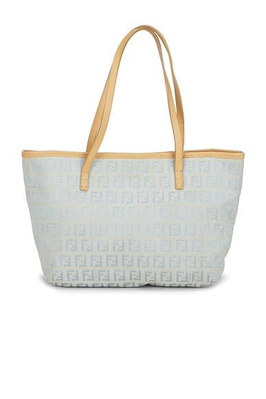 FWRD Renew Fendi Zucchino Roll Tote Bag in Blue