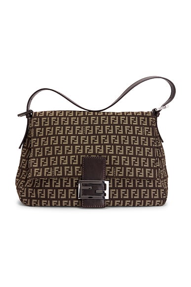 FWRD Renew Fendi Zucchino Mama Baguette Shoulder Bag in Brown