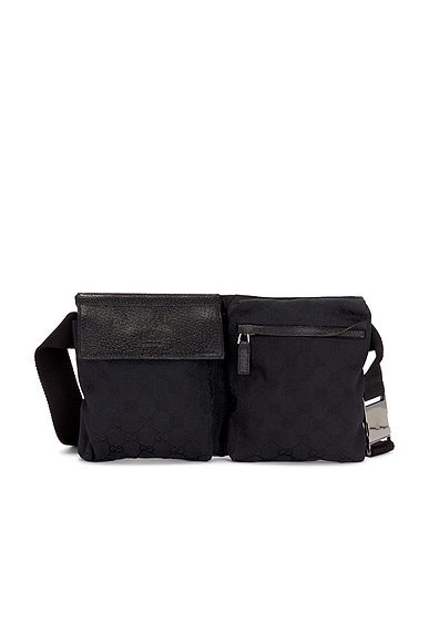 FWRD Renew Gucci Double Pocket Belt Bag in Black
