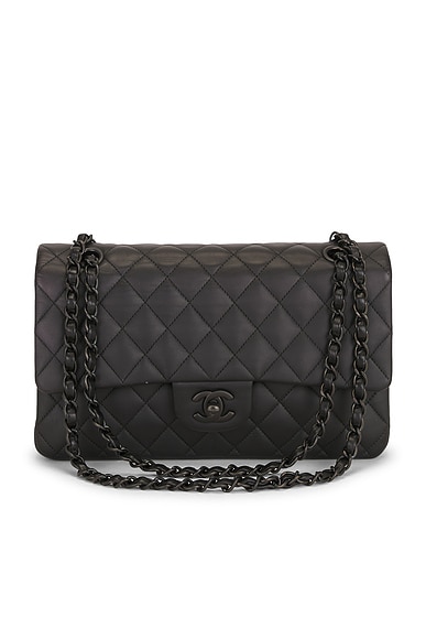 FWRD Renew Chanel Lambskin So Black Classic Double Flap Bag in Black