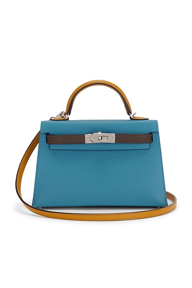 FWRD Renew Hermes Epsom Kelly 20 Handbag in Bleu Jean, Sesame, & Ecorce